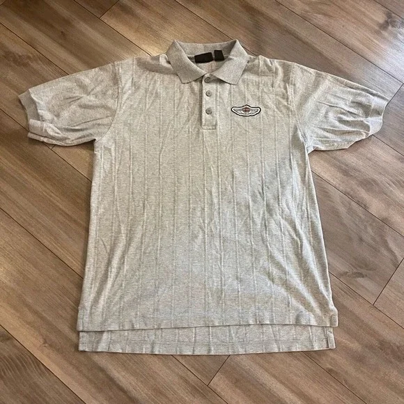 Harley-Davidson Mens Grey Textured Cotton Polo Shirt Size L Bin J-5 - Picture 1 of 4